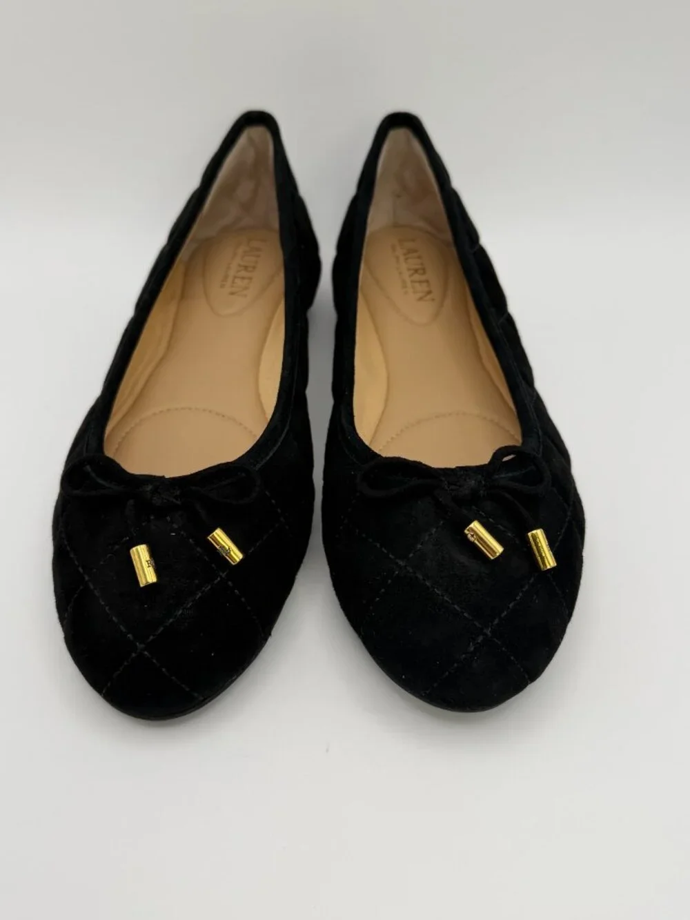 Lauren Ralph Lauren Jayna Women's Black Velvet Quilted Ballet Flats Bow US 5.5 B
